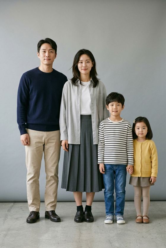 스튜디오에서 찍은 부모와 두 아이