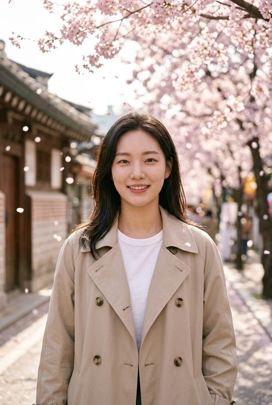 같은 인물의 봄 벚꽃 시즌 연출